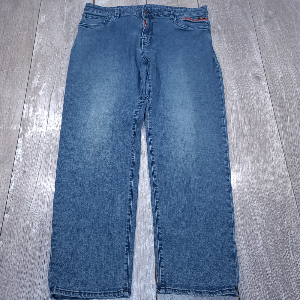 prAna Axiom Jeans Mens 38x30 Blue Organic Cotton Stretch Straight Leg Denim